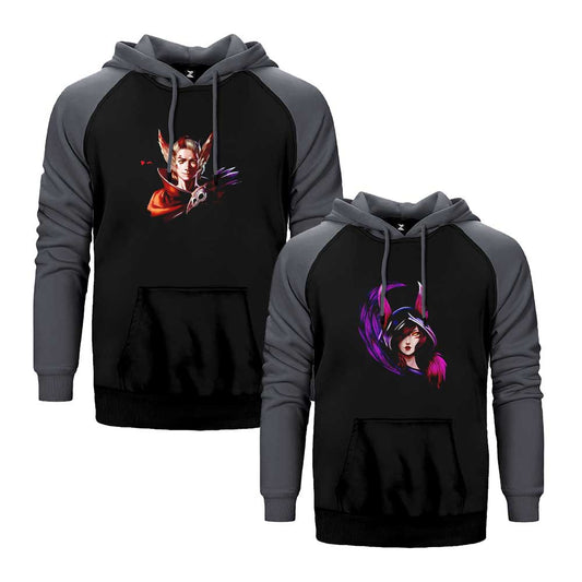 Xayah Rakan Sevgili Çift Reglan Kol Renkli Kapşonlu Sweatshirt Hoodie Sweatshirt