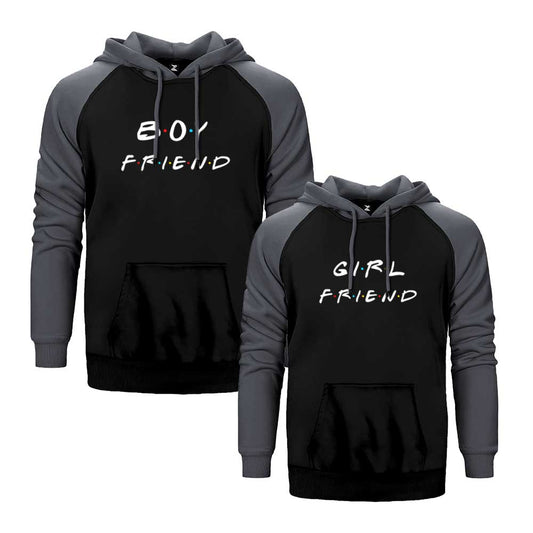 Boy Friend Girl Friend Sevgili Çift Reglan Kol Renkli Kapşonlu Sweatshirt Hoodie Sweatshirt