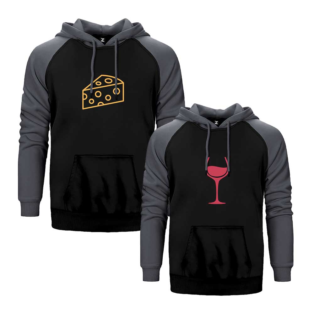 Cheese and Wine Sevgili Çift Reglan Kol Renkli Kapşonlu Sweatshirt Hoodie Sweatshirt