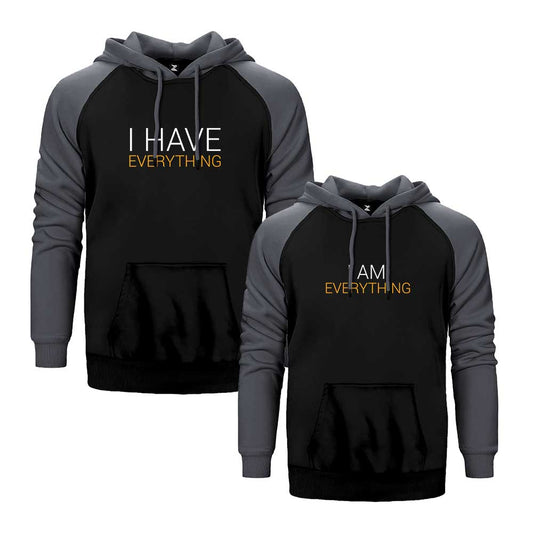 I Have Everything Sevgili Çift Reglan Kol Renkli Kapşonlu Sweatshirt Hoodie Sweatshirt