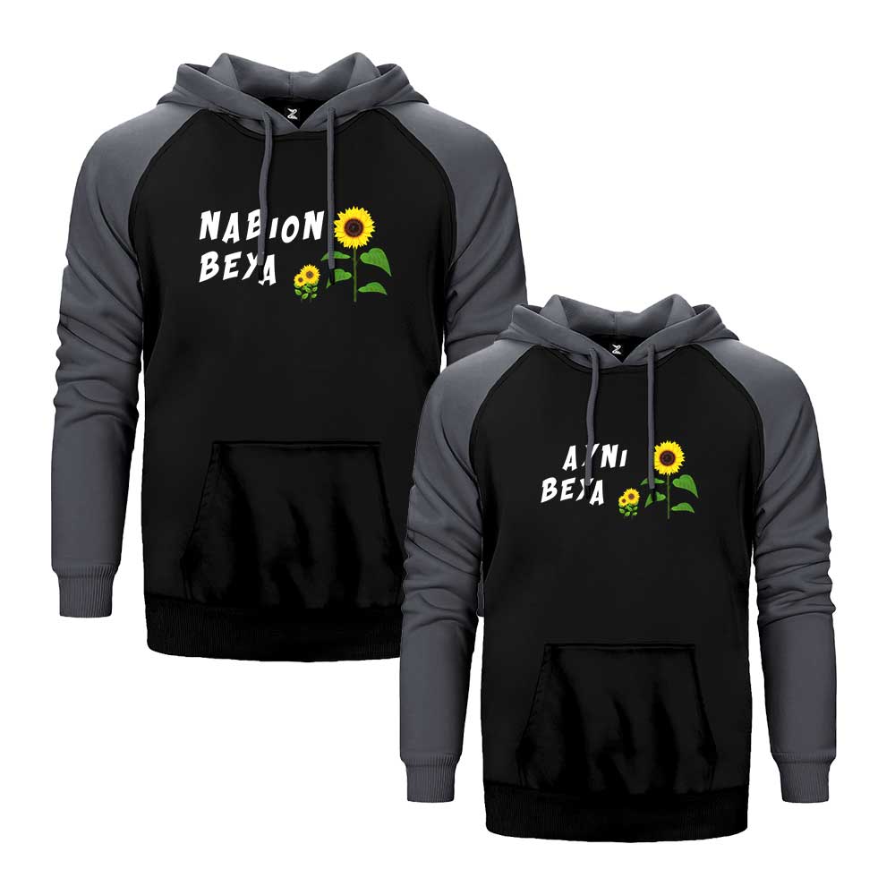 Nabıon Beya Sevgili Çift Reglan Kol Renkli Kapşonlu Sweatshirt Hoodie Sweatshirt
