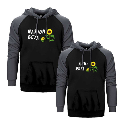 Nabıon Beya Sevgili Çift Reglan Kol Renkli Kapşonlu Sweatshirt Hoodie Sweatshirt