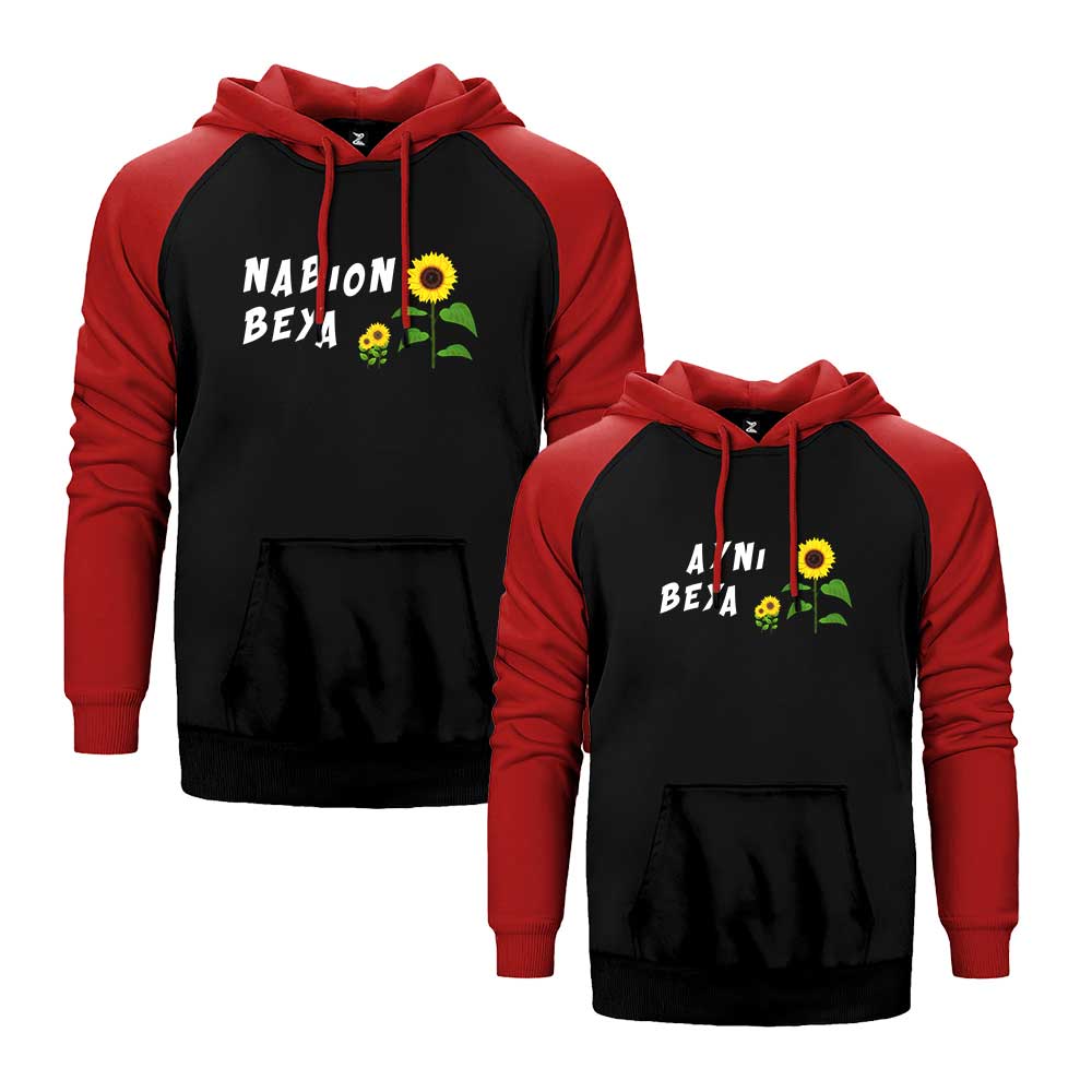 Nabıon Beya Sevgili Çift Reglan Kol Renkli Kapşonlu Sweatshirt Hoodie Sweatshirt