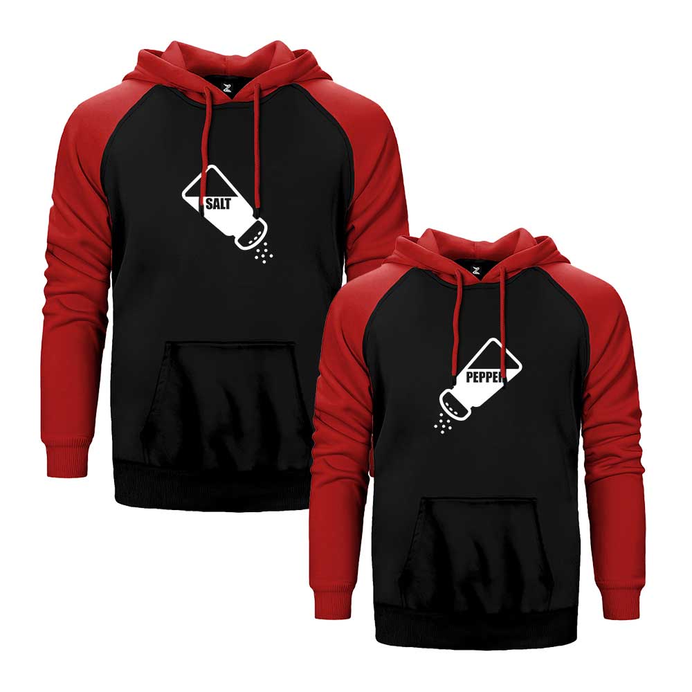 Tuz Biber Sevgili Çift Reglan Kol Renkli Kapşonlu Sweatshirt Hoodie Sweatshirt