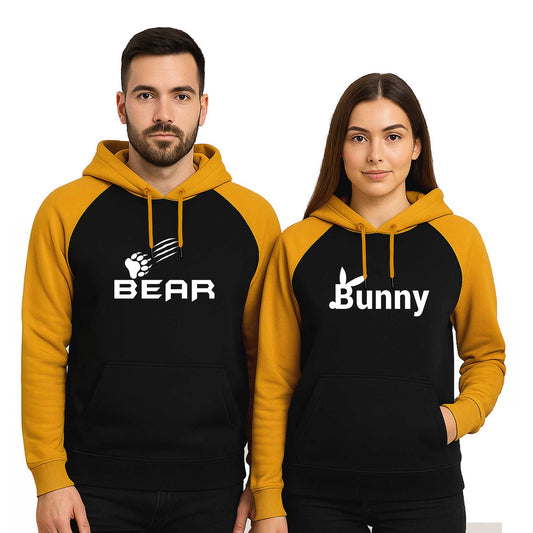 Bear Bunny Sevgili Çift Reglan Kol Renkli Kapşonlu Sweatshirt Hoodie
