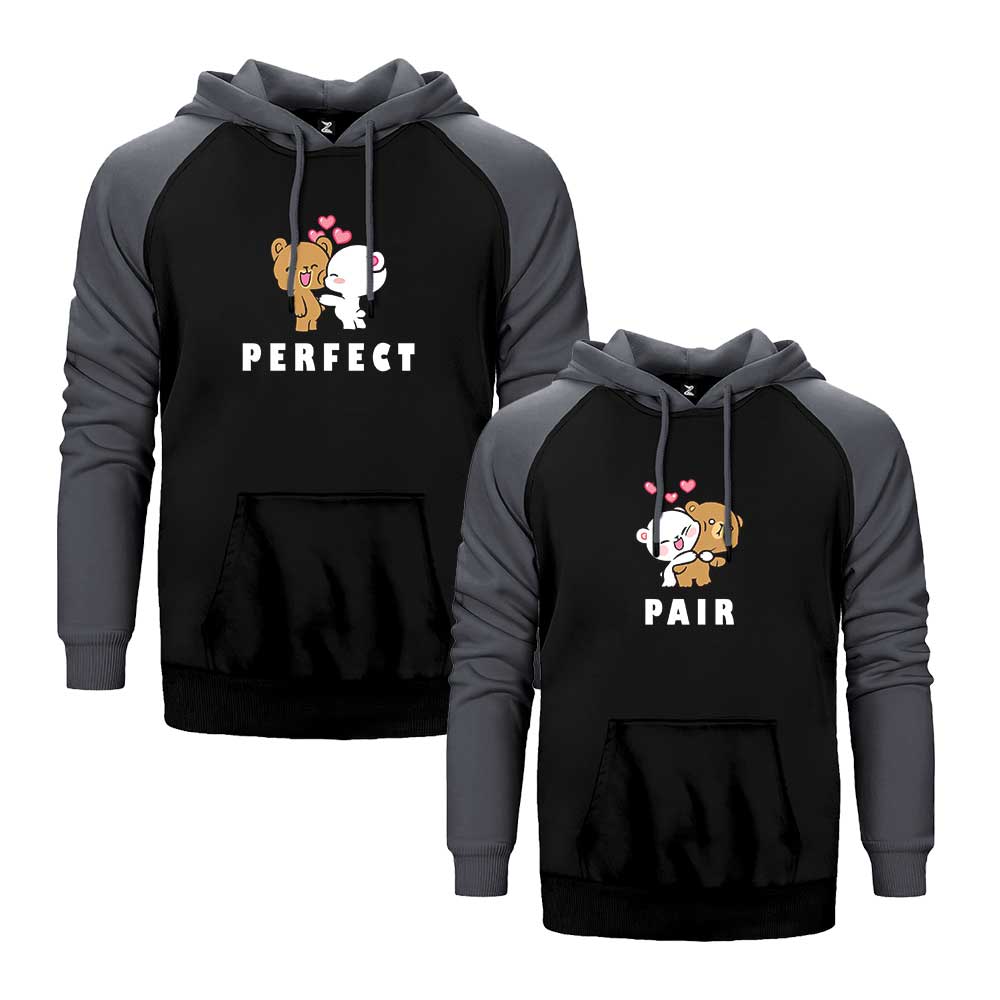 Mükemmel Sevgili Çift Reglan Kol Renkli Kapşonlu Sweatshirt Hoodie