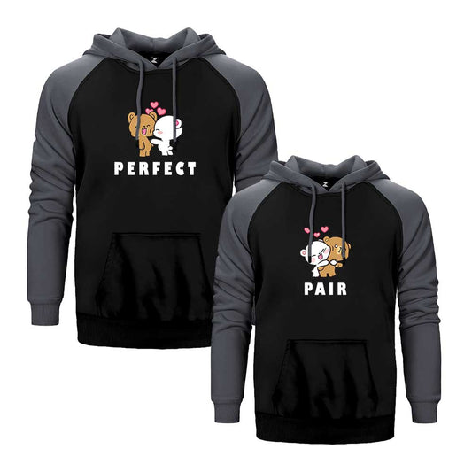 Mükemmel Çift Sevgili Çift Reglan Kol Renkli Kapşonlu Sweatshirt Hoodie
