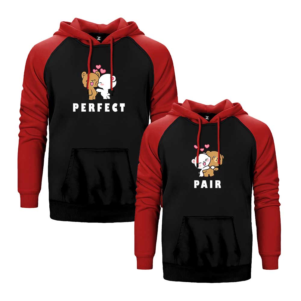 Mükemmel Sevgili Çift Reglan Kol Renkli Kapşonlu Sweatshirt Hoodie