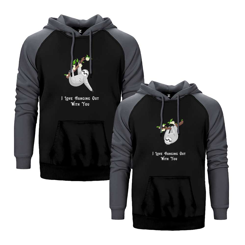 Tembel hayvan Sevgili Çift Reglan Kol Renkli Kapşonlu Sweatshirt Hoodie