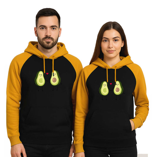 Avakado Sevgili Çift Reglan Kol Renkli Kapşonlu Sweatshirt Hoodie