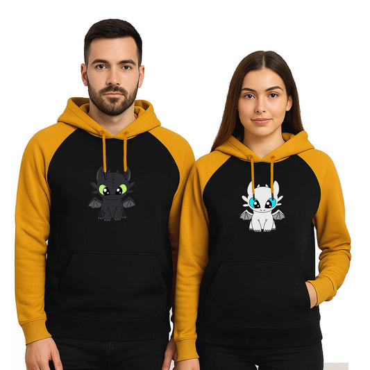 Cute Ejderha Sevgili Çift Reglan Kol Renkli Kapşonlu Sweatshirt Hoodie