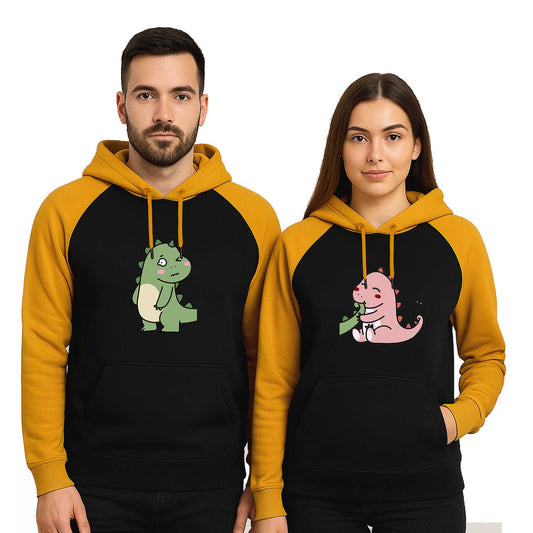 Dinazor Sevgili Çift Reglan Kol Renkli Kapşonlu Sweatshirt Hoodie