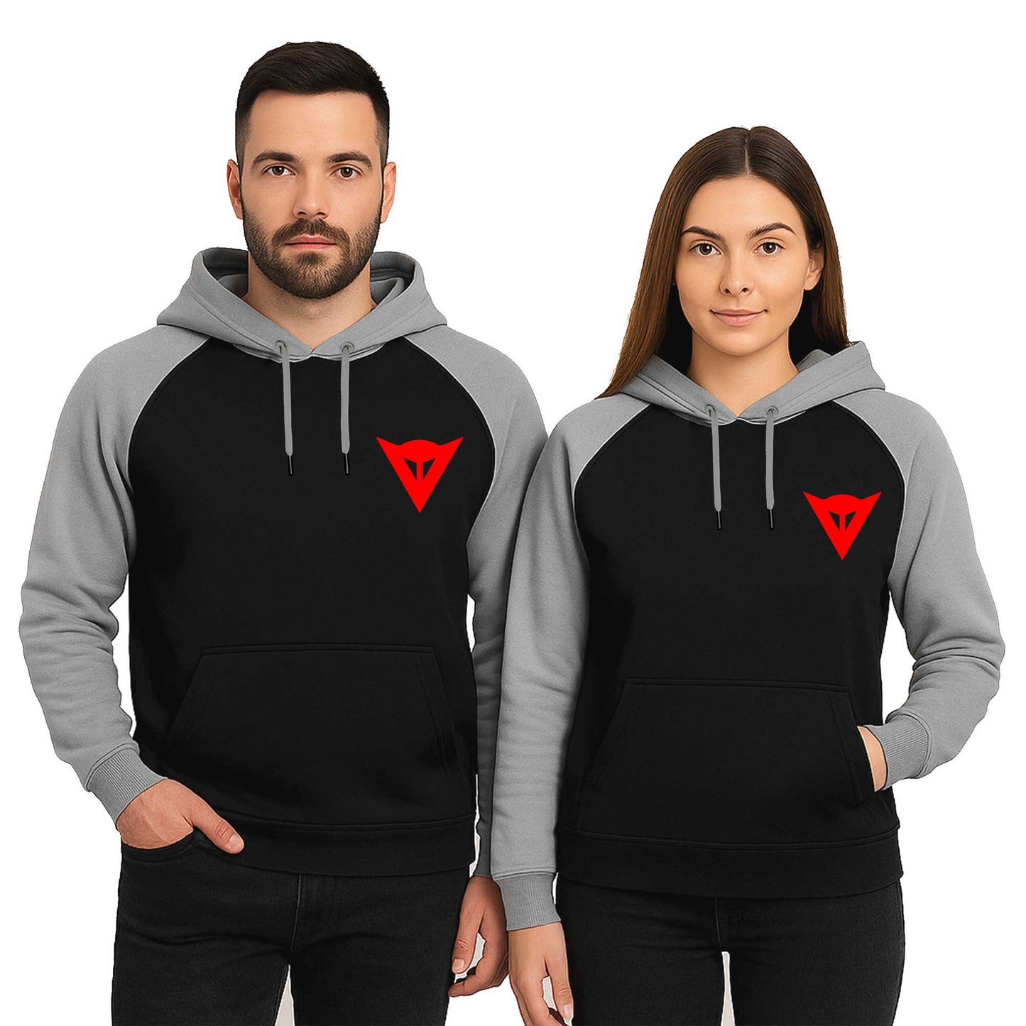 Dainese Red Logo Sevgili Çift Reglan Kol Renkli Kapşonlu Sweatshirt Hoodie