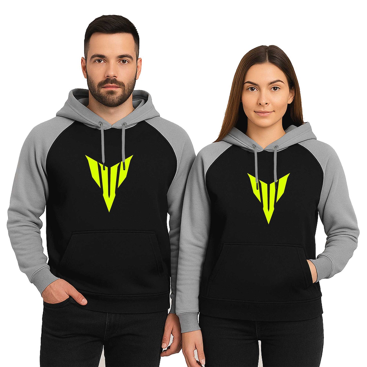 Yamaha Neon Logo Sevgili Çift Reglan Kol Renkli Kapşonlu Sweatshirt Hoodie