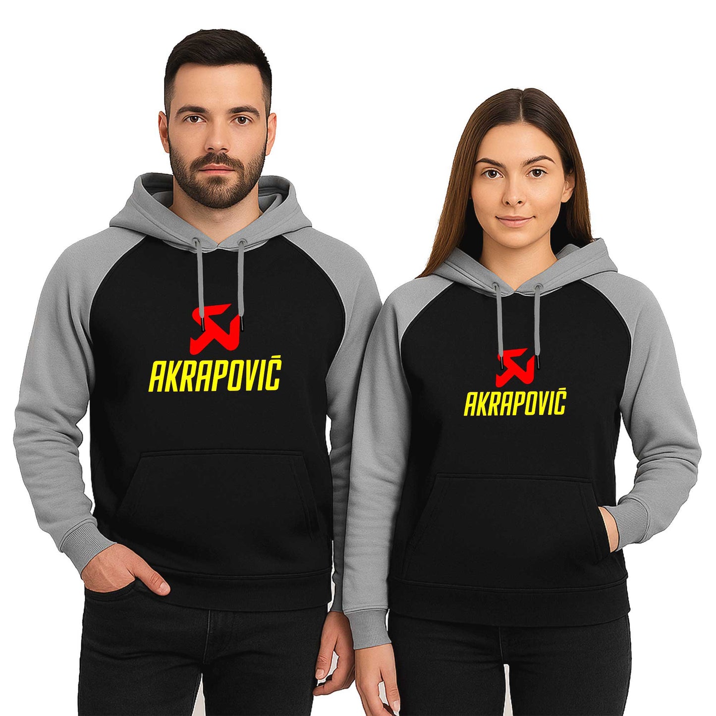 Akrapovic Sevgili Çift Reglan Kol Renkli Kapşonlu Sweatshirt Hoodie