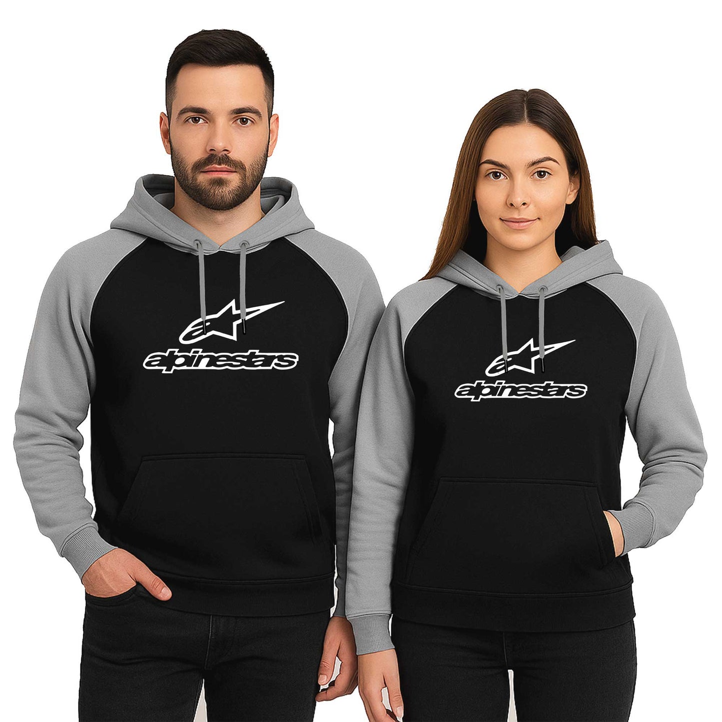Alpinestars Logo Text Sevgili Çift Reglan Kol Renkli Kapşonlu Sweatshirt Hoodie