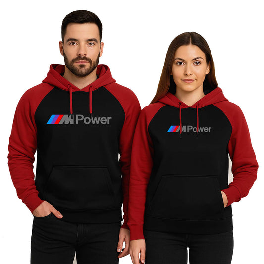 BMW M Power Text Sevgili Çift Reglan Kol Renkli Kapşonlu Sweatshirt Hoodie