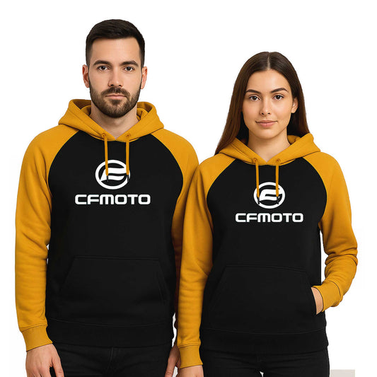 Cf Moto Logo White Sevgili Çift Reglan Kol Renkli Kapşonlu Sweatshirt Hoodie
