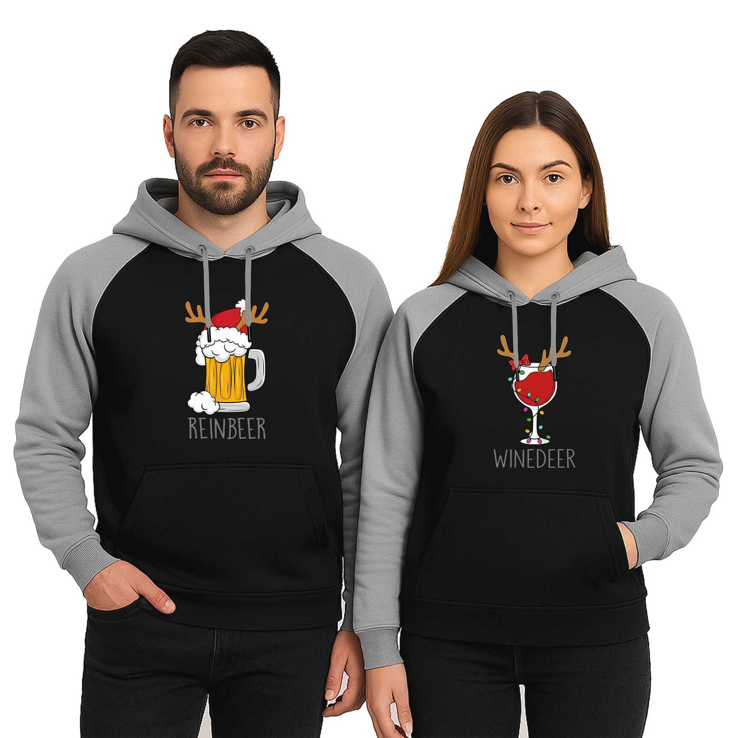 Reinbeer Winedeer Sevgili Çift Reglan Kol Renkli Kapşonlu Sweatshirt Hoodie