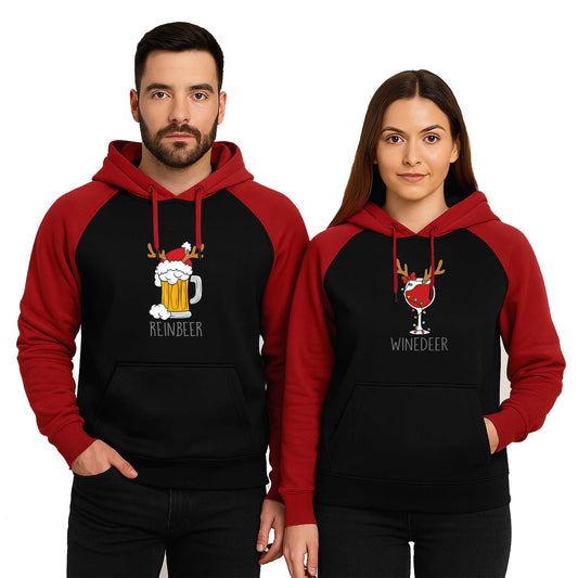 Reinbeer Winedeer Sevgili Çift Reglan Kol Renkli Kapşonlu Sweatshirt Hoodie