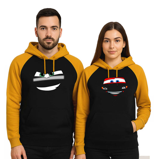 Şimşek McQueen Sevgili Çift Reglan Kol Renkli Kapşonlu Sweatshirt Hoodie
