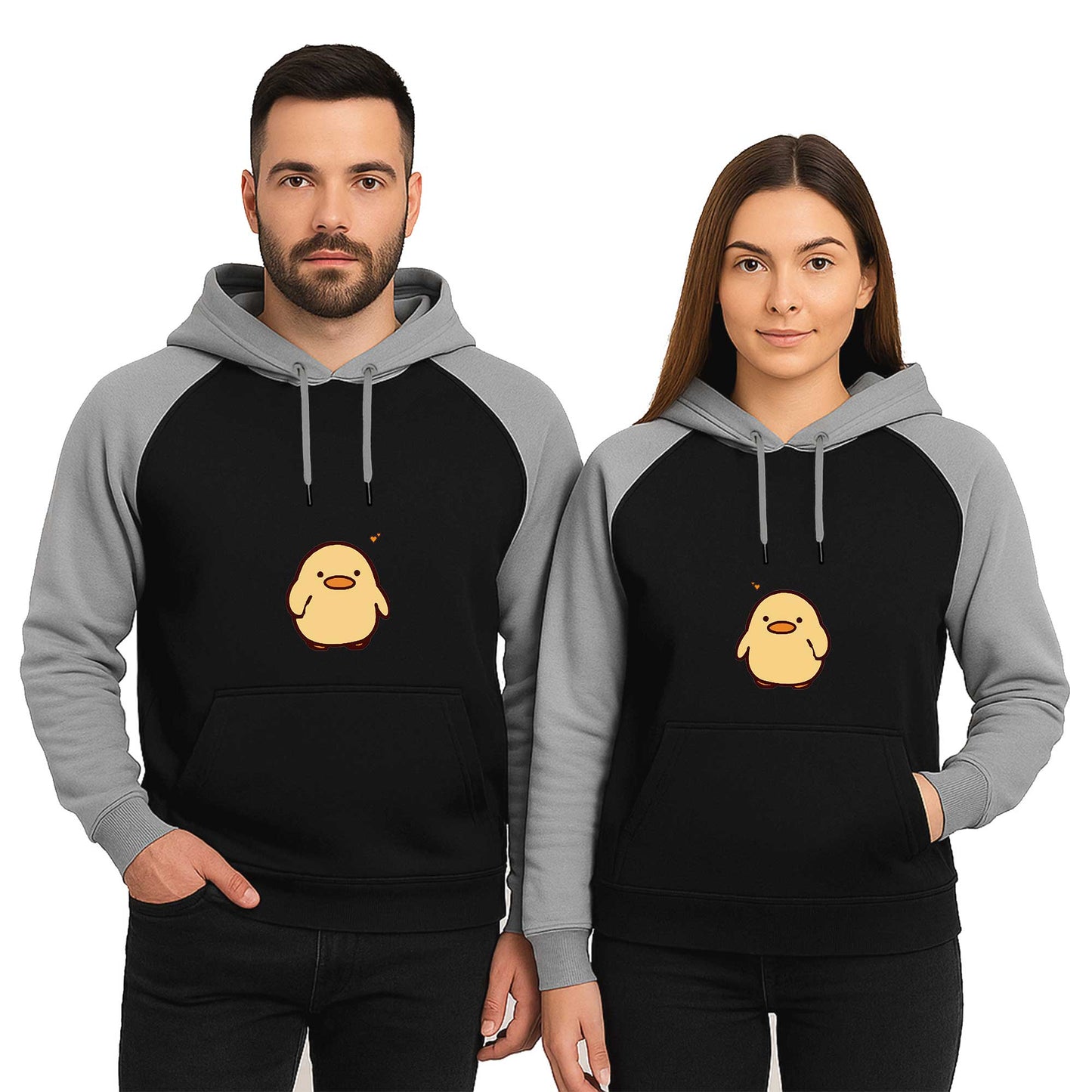 Civciv Sevgili Çift Reglan Kol Renkli Kapşonlu Sweatshirt Hoodie