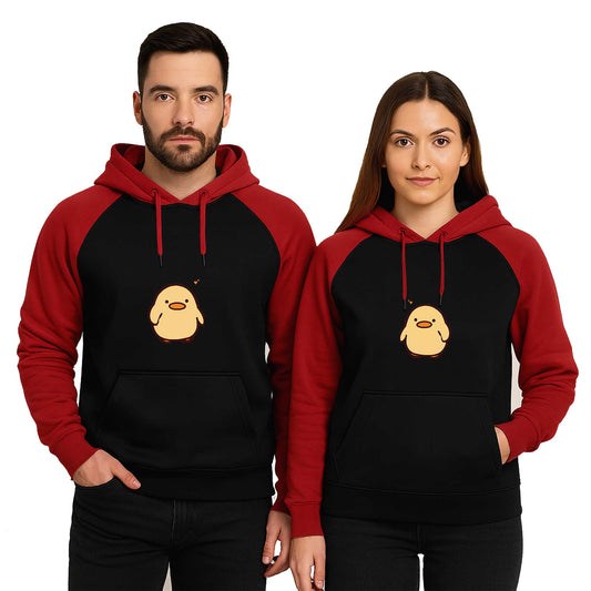 Civciv Sevgili Çift Reglan Kol Renkli Kapşonlu Sweatshirt Hoodie