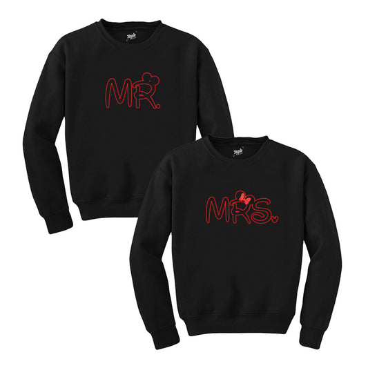 Mr. Mrs. Sevgili Çift Siyah Sweatshirt