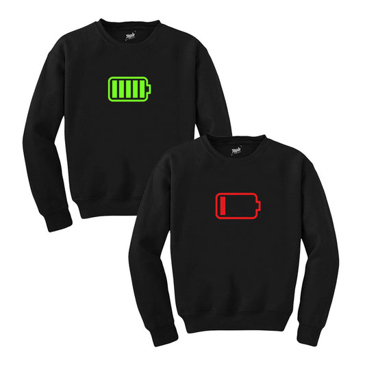 Battery Sevgili Çift Siyah Sweatshirt