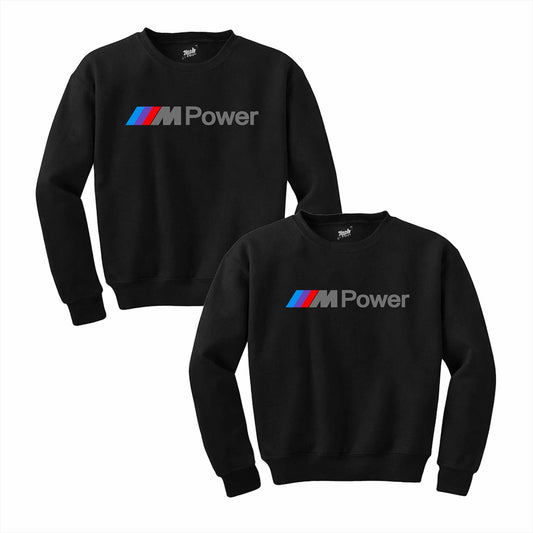 BMW M Power Text Sevgili Çift Siyah Sweatshirt