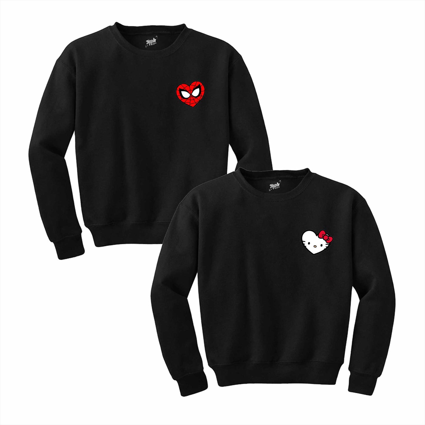 Spiderman Hello Kitty Sevgili Çift Siyah Sweatshirt