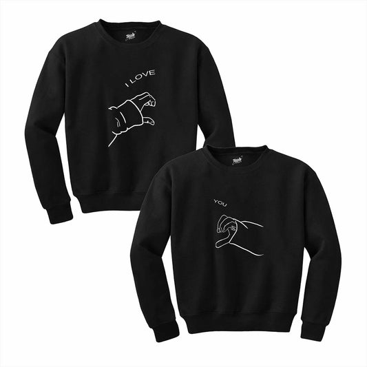 I Love You Kalp Sevgili Çift Siyah Sweatshirt