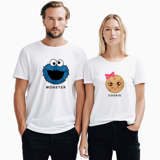 Kurabiye Canavarı Sevgili Çift Beyaz Tişört