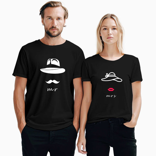 Mr. And Mrs. Hat Sevgili Çift Siyah Tişört