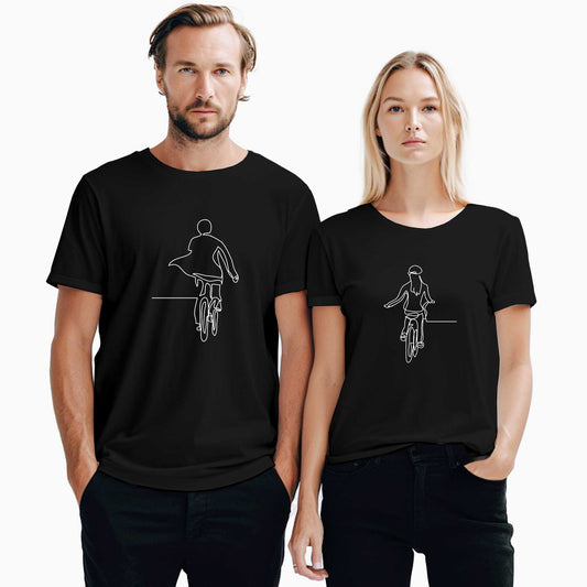 Bisiklet Aşk Sevgili Çift Siyah Tişört