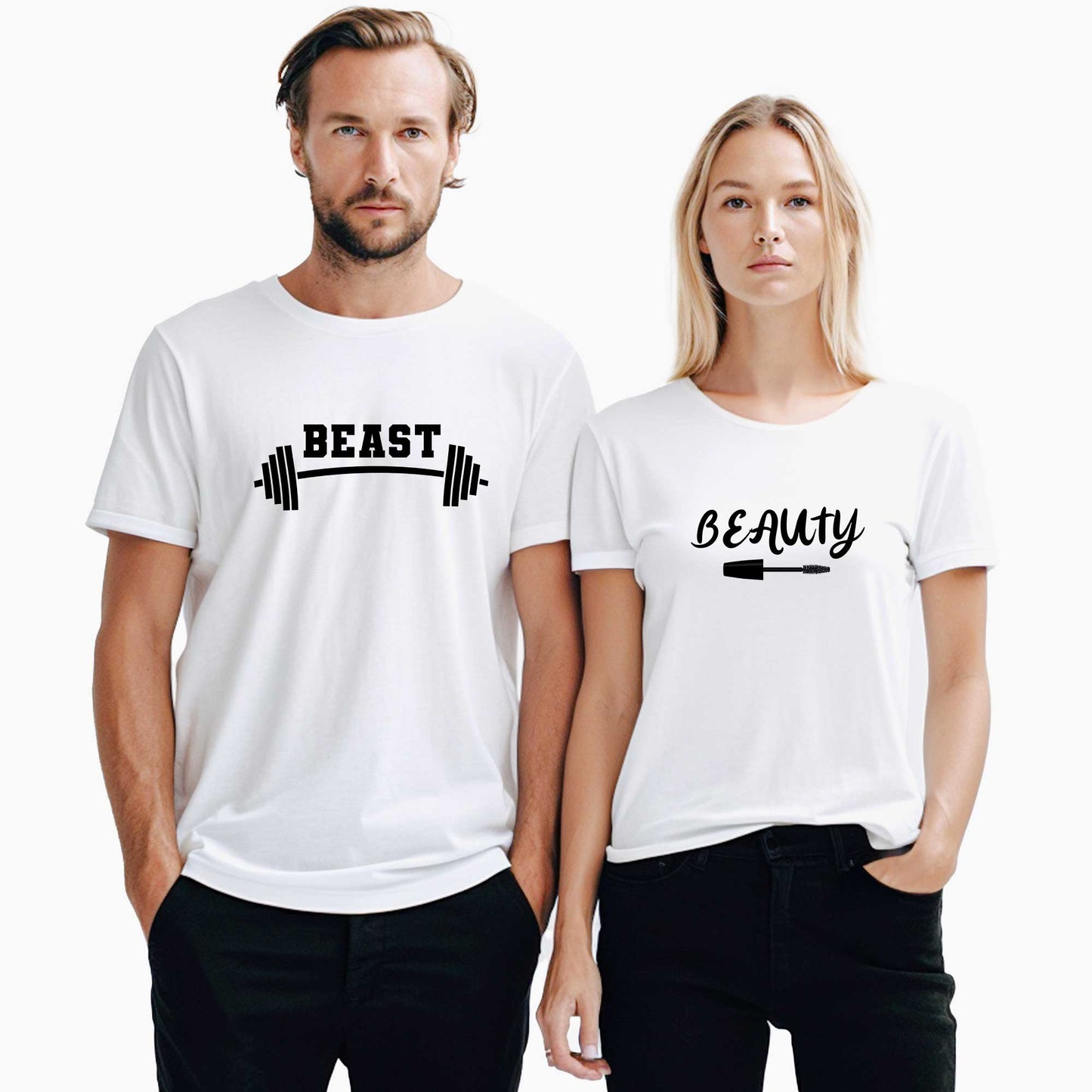 Beast Beauty Sevgili Çift Beyaz Tişört