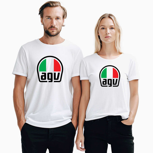 AGV Logo Erkek Sevgili Çift Beyaz Tişört