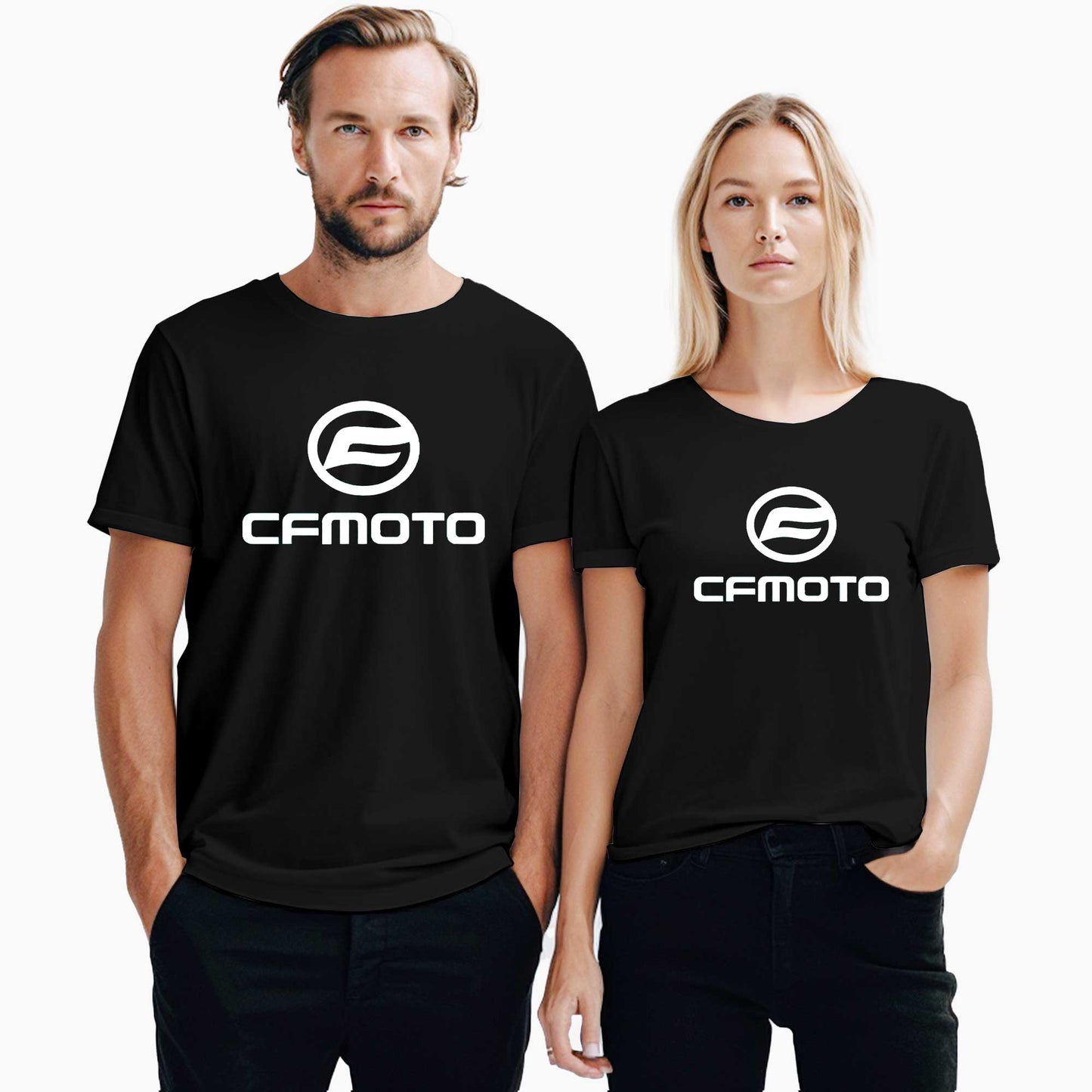 CFMoto Logo White Sevgili Çift Siyah Tişört