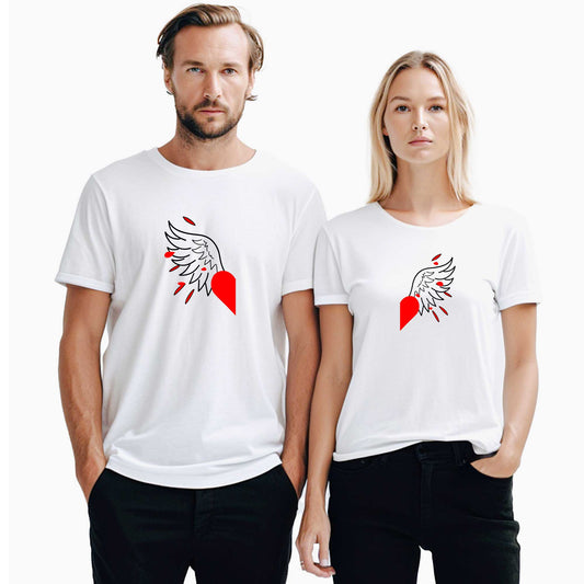 Heart Angel Wing Sevgili Çift Beyaz Tişört