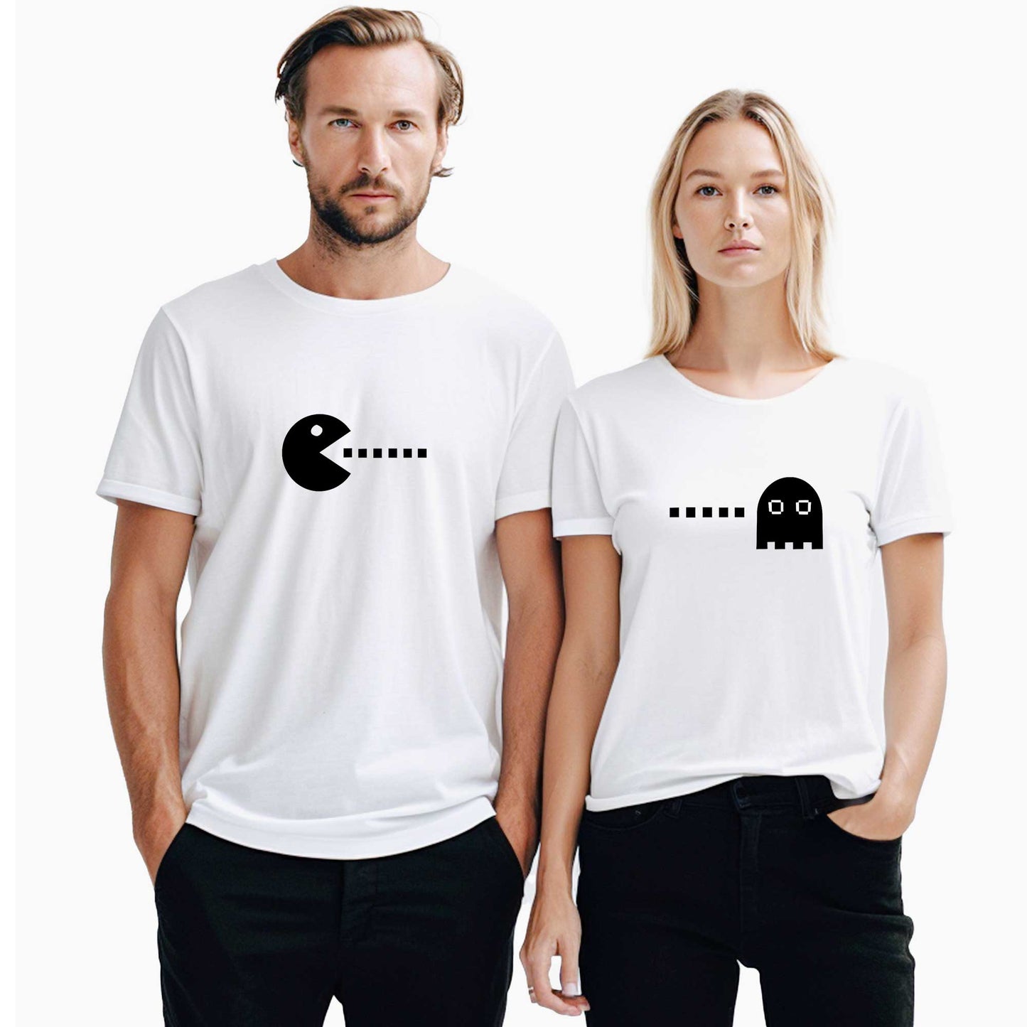 Pac Man Sevgili Çift Beyaz Tişört