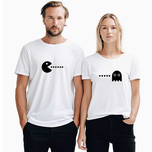 Pac Man Sevgili Çift Beyaz Tişört