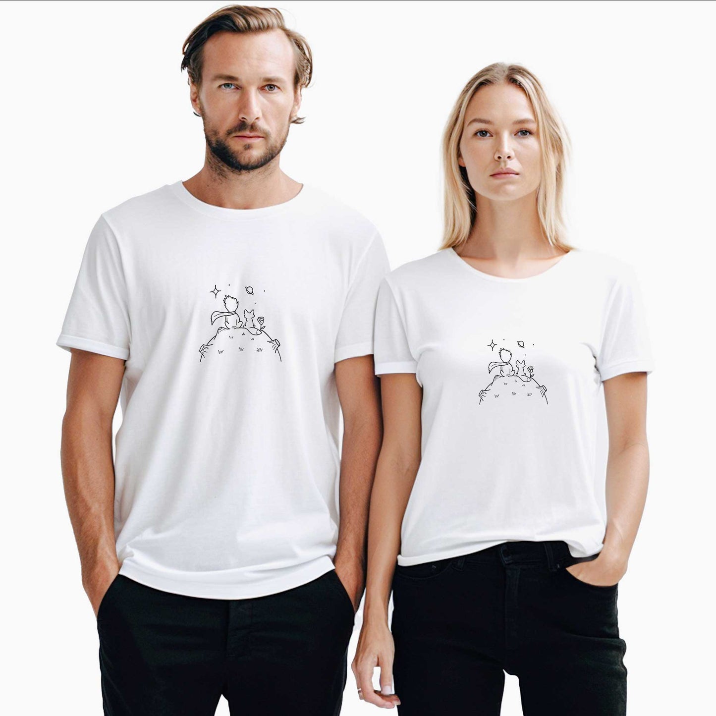 Küçük Prens Sevgili Çift Beyaz Tişört