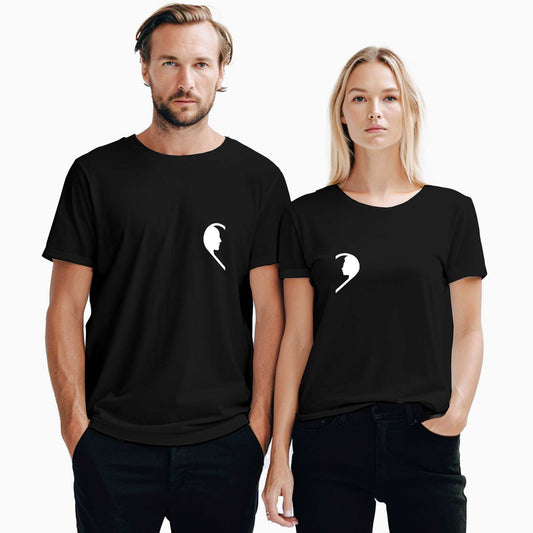 Mr. Mrs. Silüet Sevgili Çift Siyah Tişört