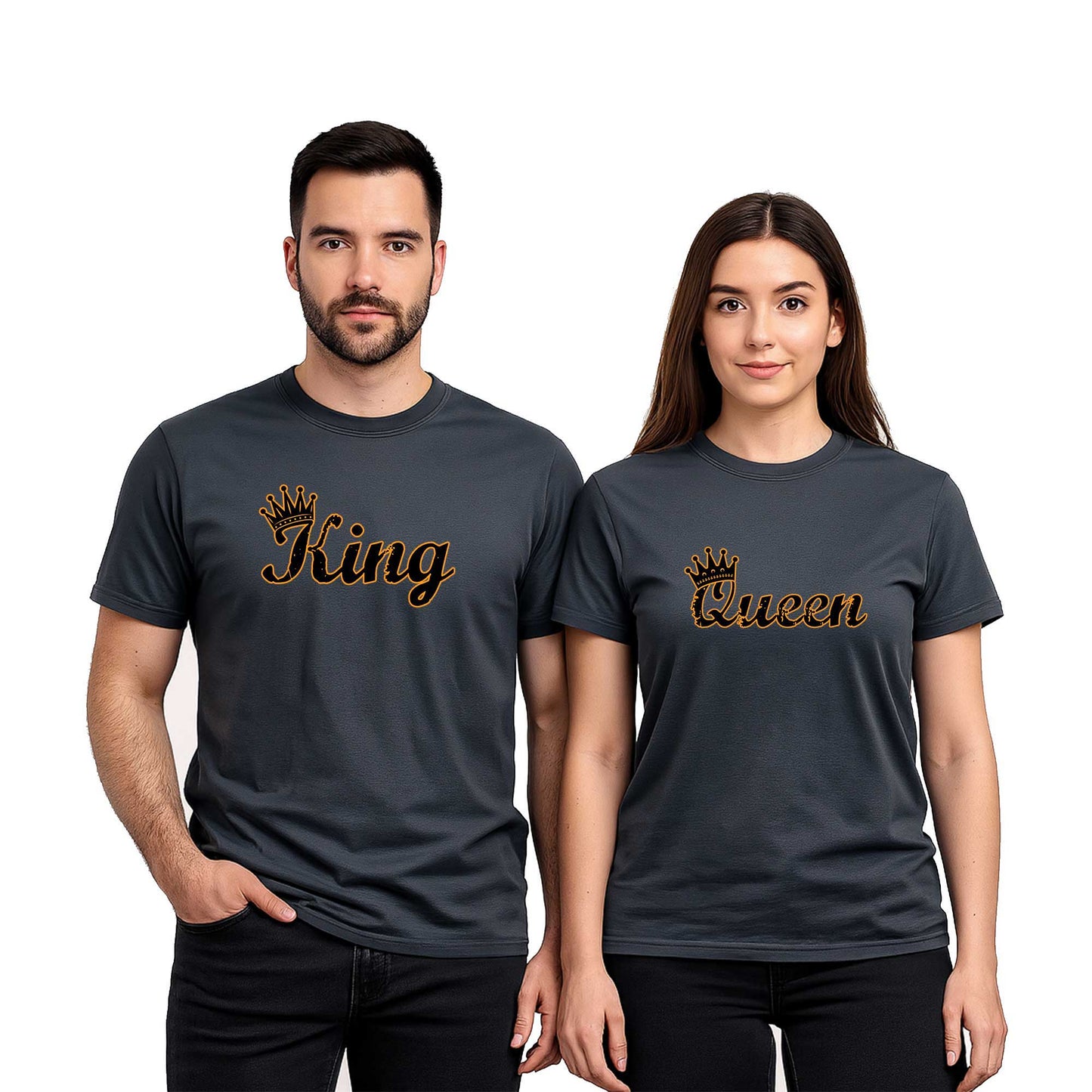 King Queen 1 Sevgili Çift Renkli Tişört