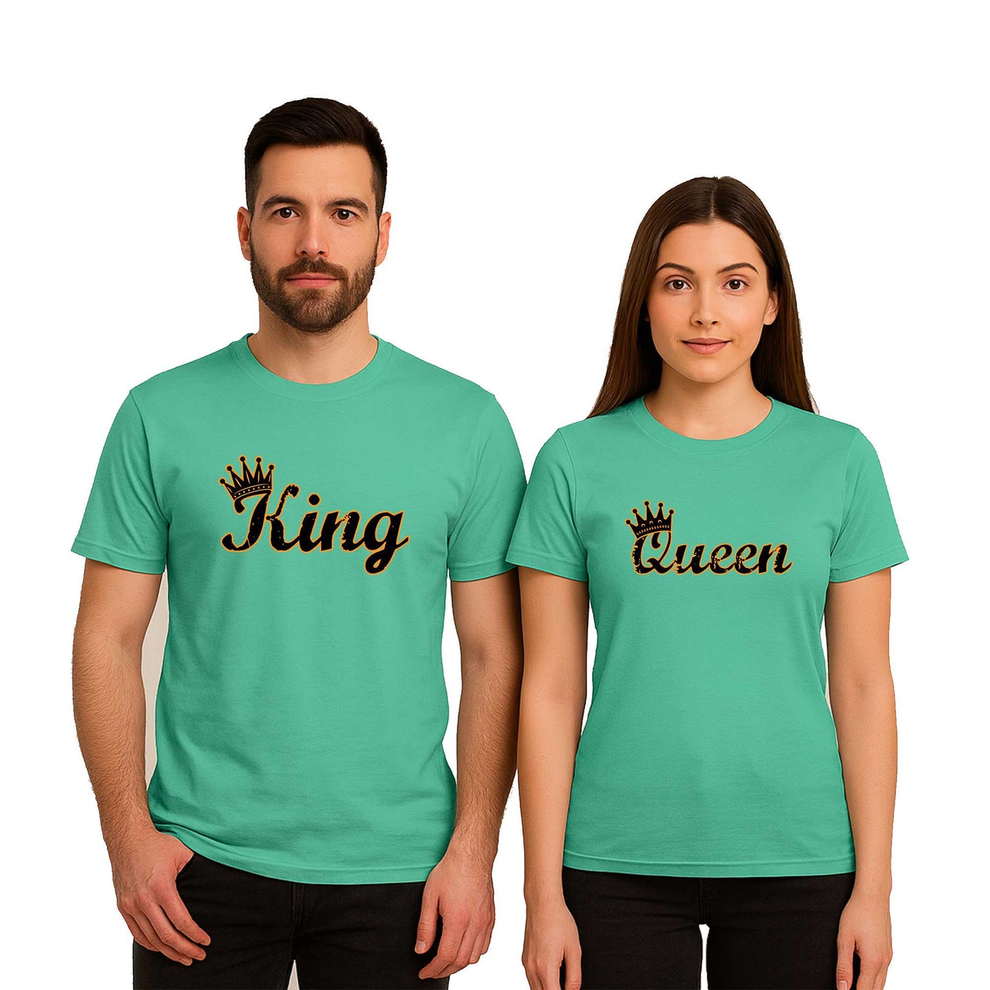 King Queen 1 Sevgili Çift Renkli Tişört