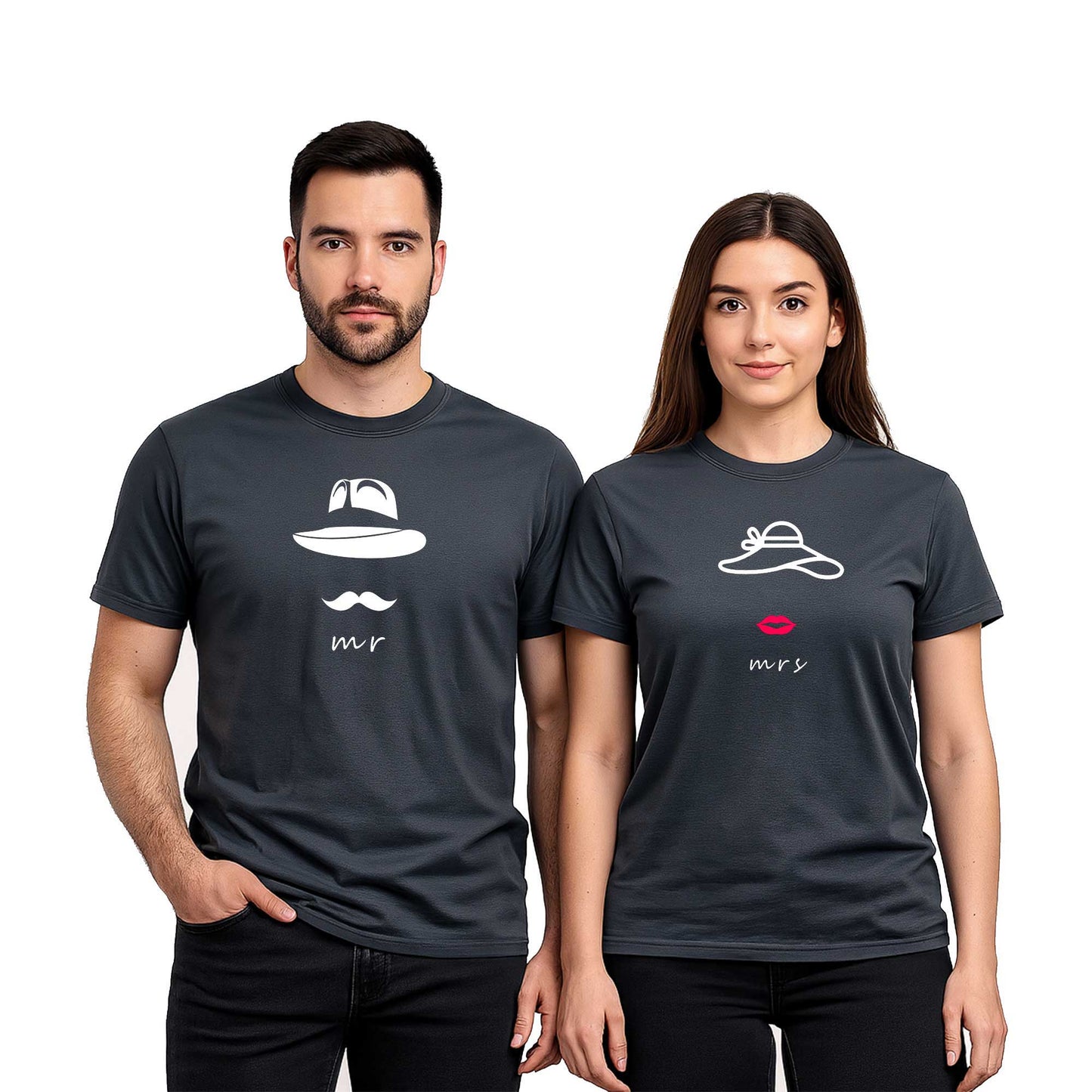 Mr Mrs Hat Sevgili Çift Renkli Tişört