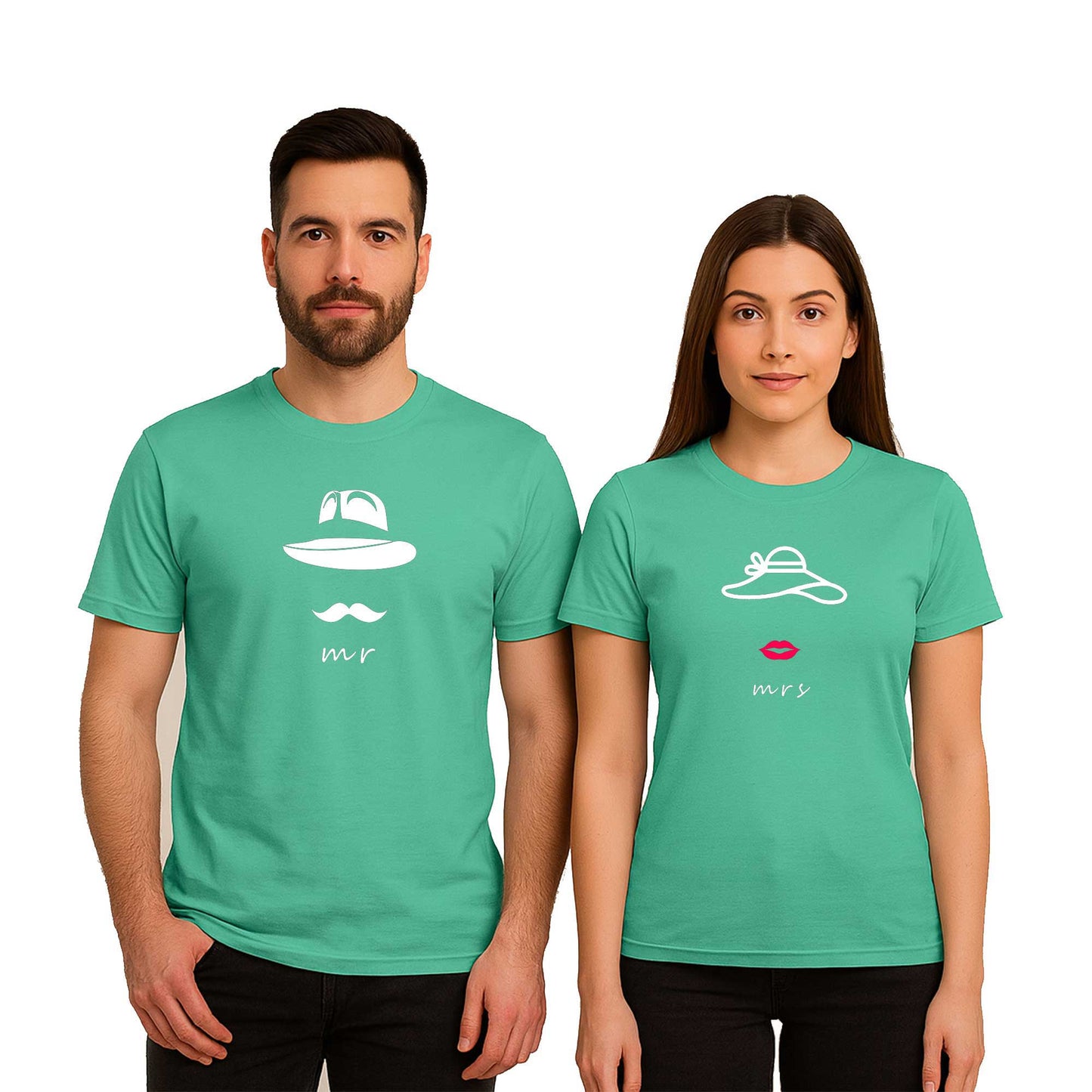 Mr Mrs Hat Sevgili Çift Renkli Tişört