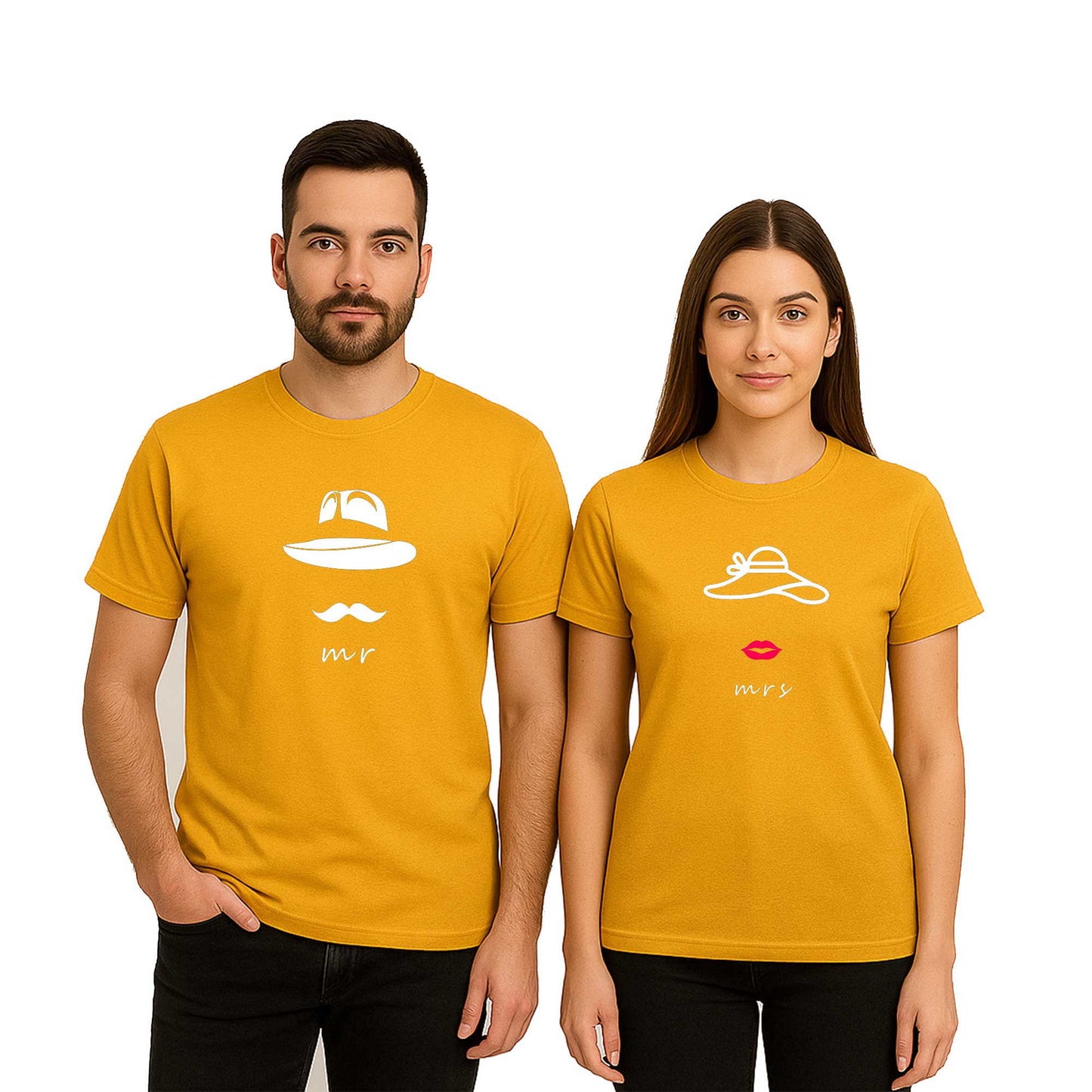 Mr Mrs Hat Sevgili Çift Renkli Tişört