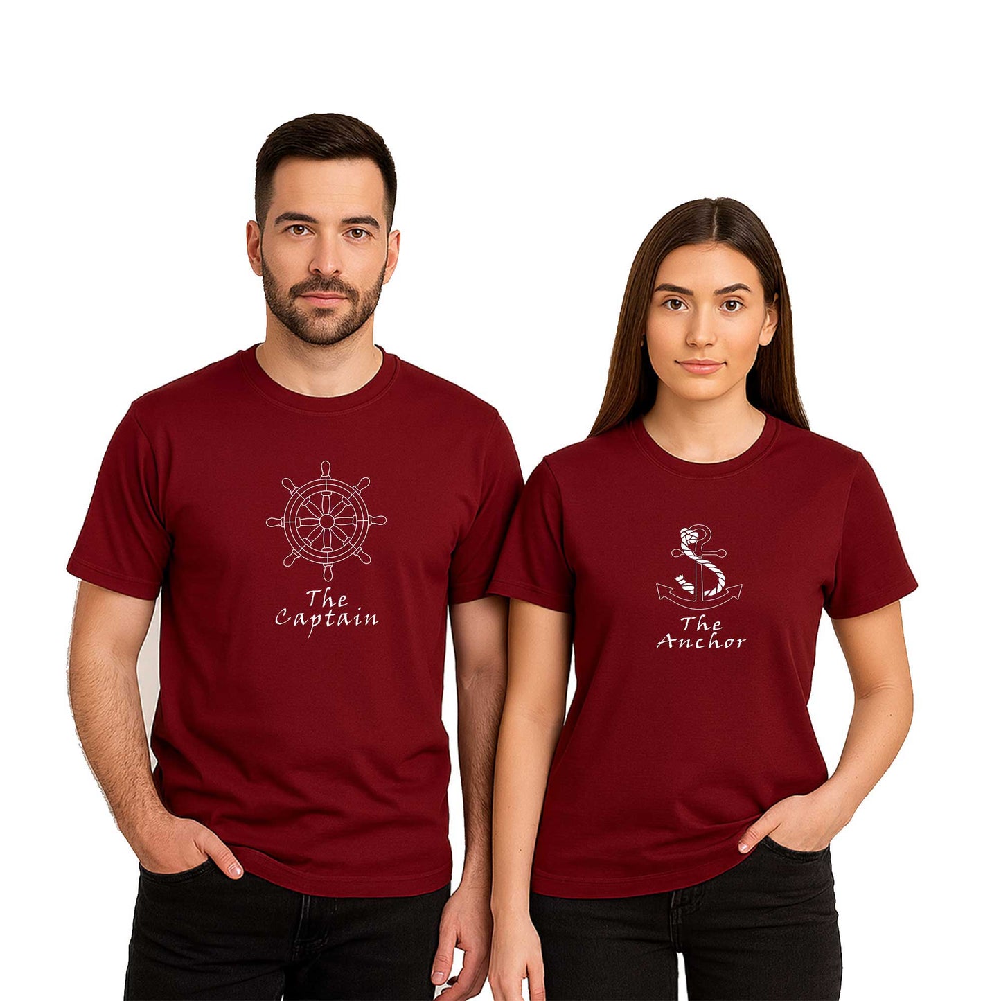 Captain and Anchor Sevgili Çift Renkli Tişört