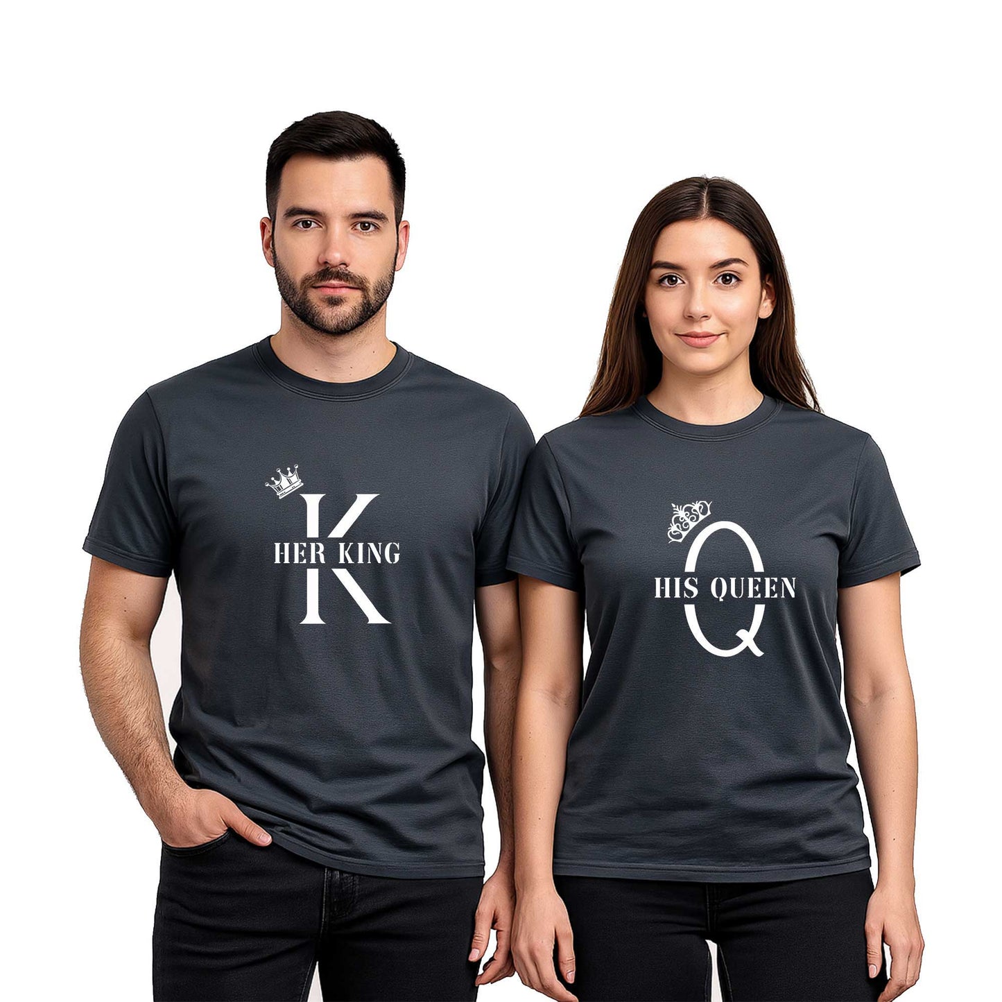 Her King His Queen Sevgili Çift Renkli Tişört